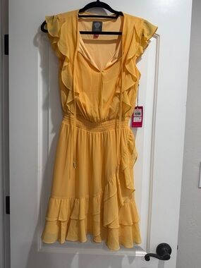 Vince Camuto Canary Yellow Ruffle Midi Dress